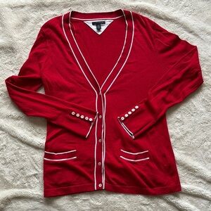 Tommy Hilfiger Cotton Red And White Button Up Cardigan Size XL
